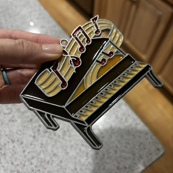 Vintage Stained Glass Sun Catcher Baby Grand Piano Musical Notes 3.5” Gift - Picture 5 of 5